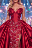 Sweetheart Burgundy Mermaid Corset Beaded Long Pageant Dress with Sash