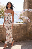 Ivory Sweetheart Mermaid Ruched Maxi Floral Wedding Guest Dress with Slit