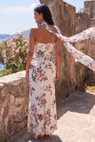 Ivory Sweetheart Mermaid Ruched Maxi Floral Wedding Guest Dress with Slit