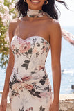 Ivory Sweetheart Mermaid Ruched Maxi Floral Wedding Guest Dress with Slit