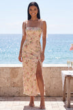 Sparkly Champagne Mermaid Sequins Midi Floral Wedding Guest Dress with Slit