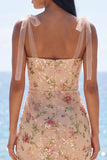 Sparkly Champagne Mermaid Sequins Midi Floral Wedding Guest Dress with Slit