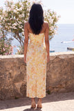 Yellow Strapless Ruched Bodycon Midi Floral Wedding Guest Dress