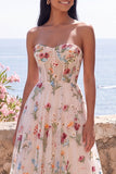Ivory Sweetheart Tulle Corset A-Line Embroidered Midi Floral Wedding Guest Dress