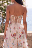 Ivory Sweetheart Tulle Corset A-Line Embroidered Midi Floral Wedding Guest Dress