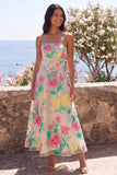 Daffodil Pink Flower Strapless A-Line Midi Wedding Guest Dress
