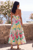 Daffodil Pink Flower Strapless A-Line Midi Wedding Guest Dress
