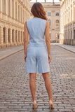 Light Blue 2 Piece Single Breasted V-Neck Sleeveless Women Suits