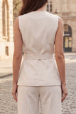 2 Piece Ivory V-Neck Single Breasted Sleeveless Slim Fit Women Suits with Belt