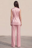 Pink 2 Piece V-Neck One Button Sleeveless Slim Fit Women Suits
