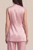 Pink 2 Piece V-Neck One Button Sleeveless Slim Fit Women Suits