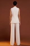 Ivory 2 Piece Shawl Lapel One Button Sleeveless Slim Fit Women Suits