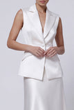 Ivory Peaked Lapel 2 Piece Satin A Line Midi Work Dress