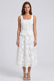 Ivory Floral Square Neck Single Breasted A Line 2-piece Work Dress