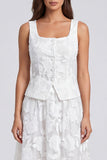 Ivory Floral Square Neck Single Breasted A Line 2-piece Work Dress