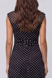 Black White Dot Mesh V-Neck A Line Midi Work Dress