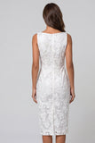Ivory Boat Neck Floral Ruched Sheath Midi Work Dress