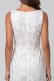 Ivory Boat Neck Floral Ruched Sheath Midi Work Dress