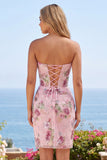 Pink Sweetheart Sheer Corset Bodycon Sequins Floral Homecoming Dress