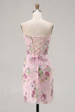 Pink Sweetheart Sheer Corset Bodycon Sequins Floral Homecoming Dress