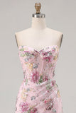 Pink Sweetheart Sheer Corset Bodycon Sequins Floral Homecoming Dress