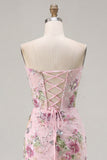 Pink Sweetheart Sheer Corset Bodycon Sequins Floral Homecoming Dress