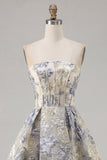 Dusty Blue A Line Corset Strapless Floral Short Homecoming Dress
