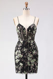Pink Floral Corset Sequin Bodycon Homecoming Dress