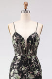 Yellow Bodycon Sheer Corset Floral Sequins Short Homecoming Dress with Lace Up Back