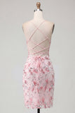 Yellow Bodycon Sheer Corset Floral Sequins Short Homecoming Dress with Lace Up Back