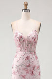Pink Floral Corset Sequin Bodycon Homecoming Dress