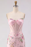 Floral Pink Corset Sequin Bodycon Homecoming Dress