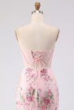 Floral Pink Corset Sequin Bodycon Homecoming Dress