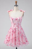 Floral Pink Sequin A Line Short Formal Dress