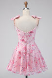 Floral Pink Sequin A Line Short Formal Dress
