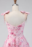Floral Pink Sequin A Line Short Formal Dress