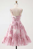 Pink A-Line Corset Ruffled Floral Short Homecoming Dress