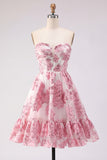 Pink A-Line Sweetheart Corset Ruffled Homecoming Dress