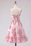 Pink A-Line Sweetheart Corset Ruffled Homecoming Dress