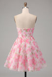 Strapless Corset A Line Pink Floral Homecoming Dress
