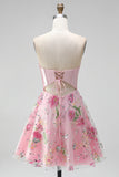 A-Line Pink Sweetheart Sheer Corset Sequins Floral Short Formal Dress
