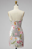 Sparkly Ivory Spaghetti Straps Bodycon Floral Sequins Short Formal Dress