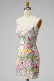 Sparkly Ivory Spaghetti Straps Bodycon Floral Sequins Short Formal Dress