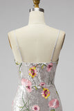 Sparkly Ivory Spaghetti Straps Bodycon Floral Sequins Short Formal Dress