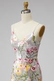 Sparkly Ivory Spaghetti Straps Bodycon Floral Sequins Short Formal Dress