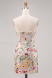 Sparkly Ivory Spaghetti Straps Bodycon Floral Sequins Homecoming Dress