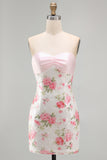 Light Pink Bodycon Strapless Mini Short Formal Dress with Sequins