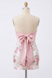 Light Pink Bodycon Strapless Mini Homecoming Dress with Sequins