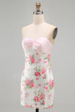 Light Pink Bodycon Strapless Mini Short Formal Dress with Sequins