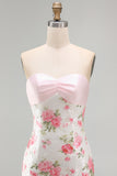 Light Pink Bodycon Strapless Mini Short Formal Dress with Sequins